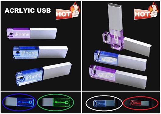 แฟลชไดร์ฟ คริสตัล เรืองแสง Flash Drive แบบพลาสติกอะคริลิค Acrylic USB